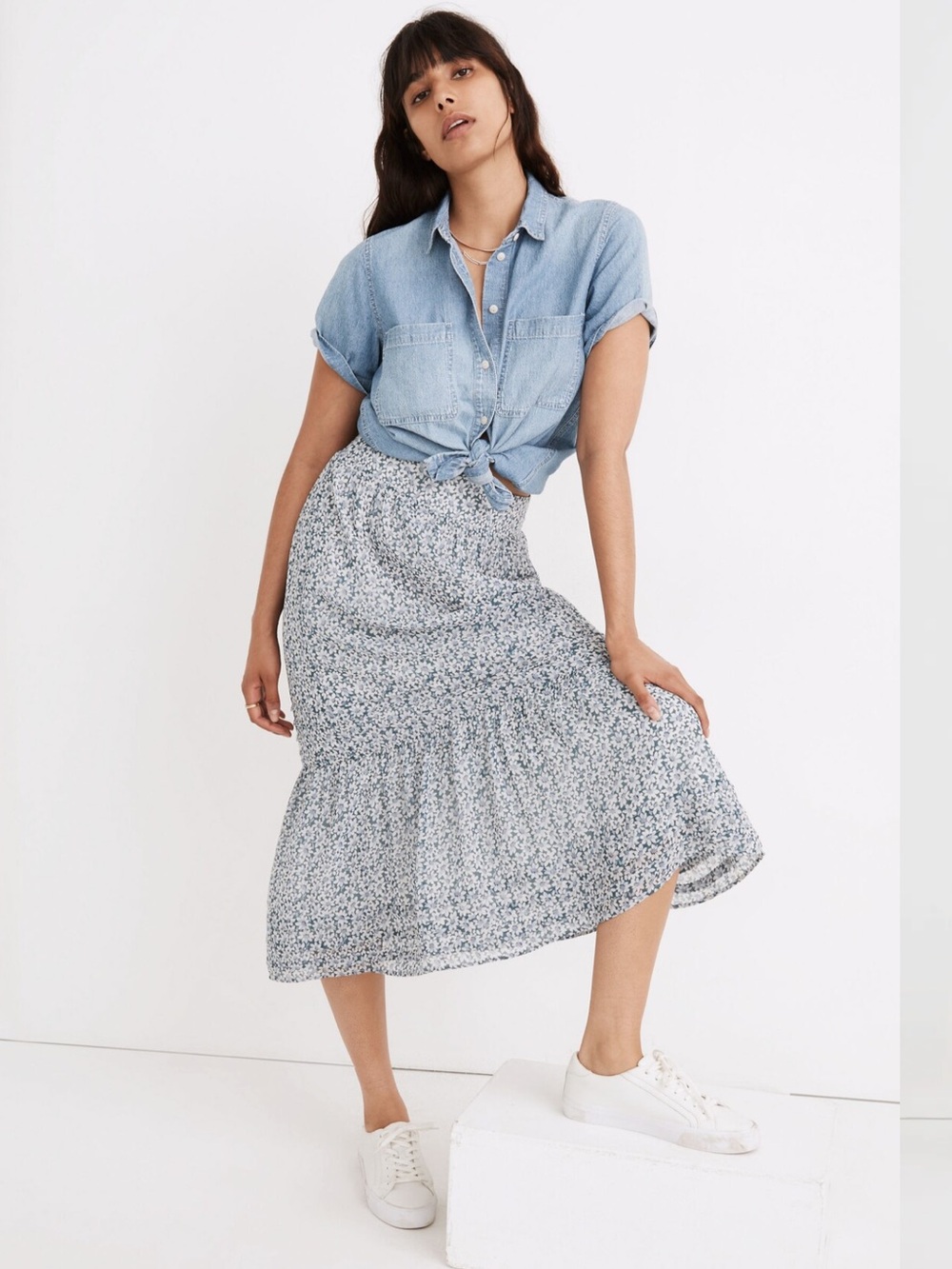 (Re)sourced Georgette Pintuck Maxi Skirt in Sunflower Field